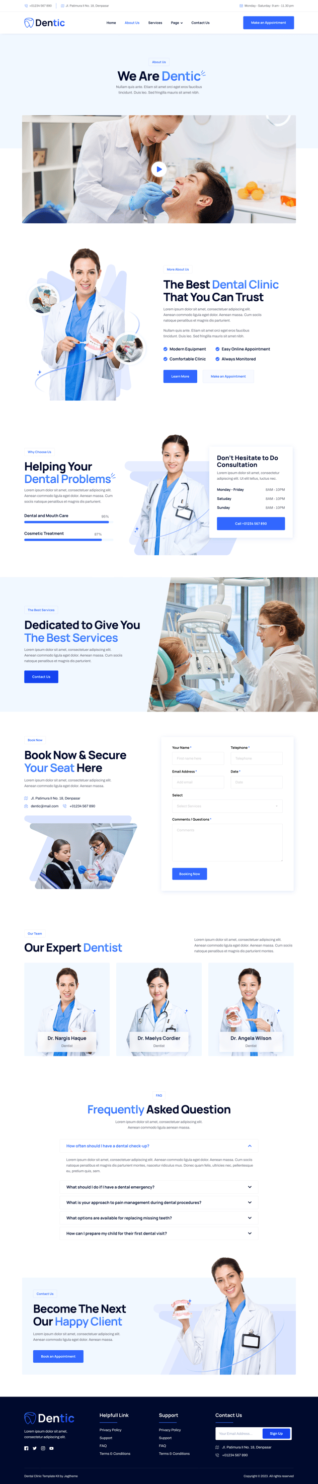 Dentic Dentist & Dental Clinic Elementor Template Kit, WP Template